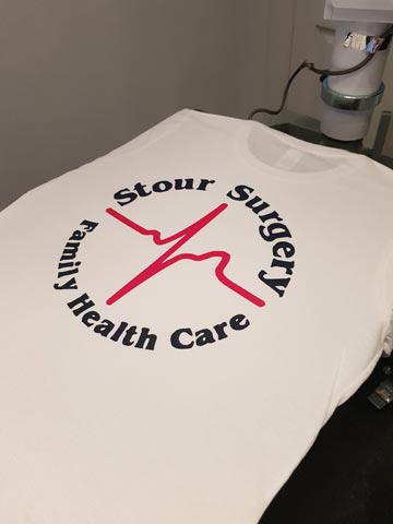 Stour Surgery, Family Health Care, NHS, hospital, doctor, GP, commercial, navy, red, vinyl, transfer, heat press, printed, t-shirt, t-shirt printing, Christchurch, Southbourne, Bournemouth, Poole, Dorset, text