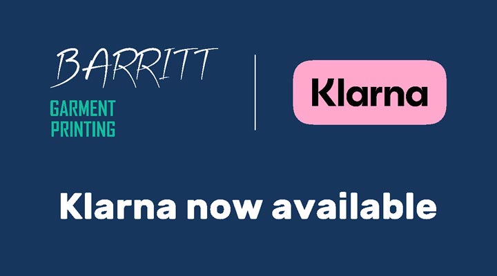 Klarna available at Barritt Garment Printing