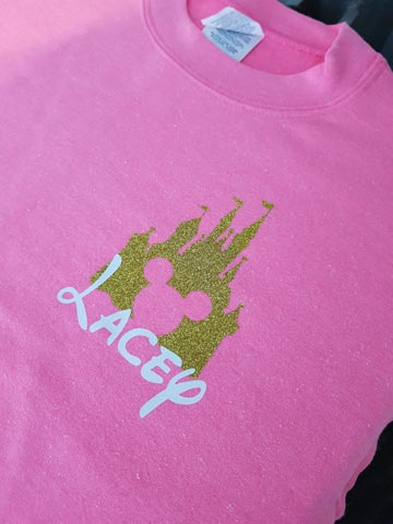 Disney, logo, name, text, sparkle, sparkly, glitter, gold, white, vinyl, transfer, heat press, t-shirt, sweatshirt, jumper, sweater, printed, t-shirt printing, kids, children, Bournemouth, Poole, Dorset