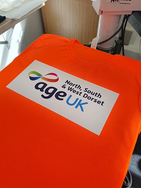 Age UK North, South & West Dorset Sports T-Shirt Print by Barritt Garment Printing Bournemouth