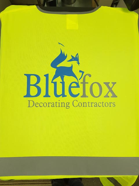 Bluefox Decorating Contractors Hi-Vis Vest Print by Barritt Garment Printing Bournemouth