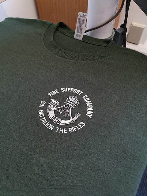 Fire Support Company Front T-Shirt Embroidery by Barritt Garment Printing Bournemouth