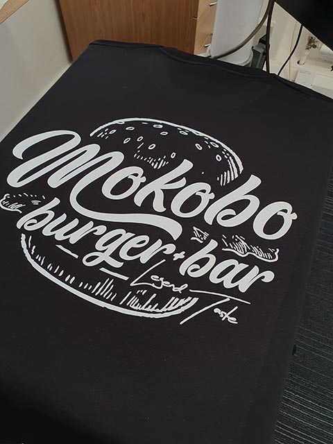 Mokobo Burger T-Shirt Print by Barritt Garment Printing Bournemouth