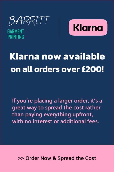 Klarna Available atby Barritt Garment Printing Bournemouth
